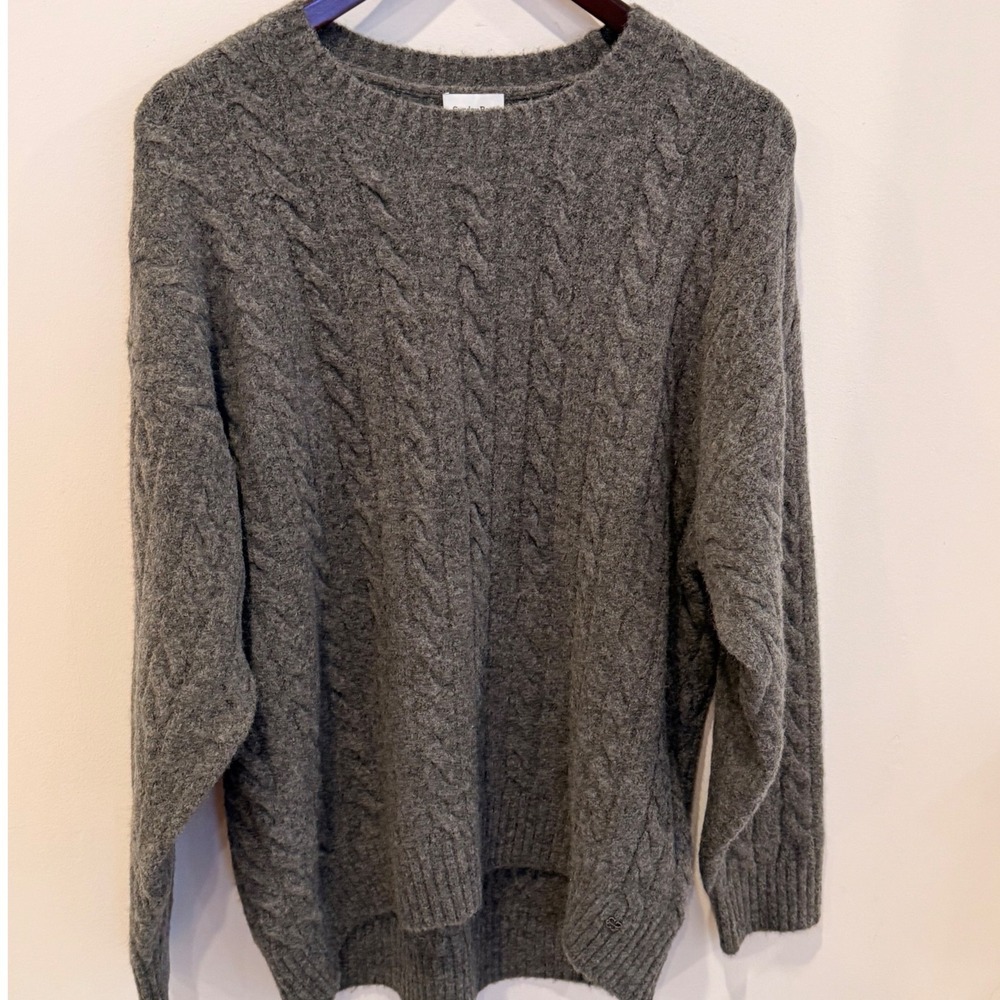 Aritzia Sunday Best Sofy Cable Knit Sweater Gray Wool Blend XS NWOT
